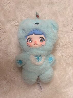 Blue Plush Bear Doll with Decorative Face - Cute Kids Stuffed Toy